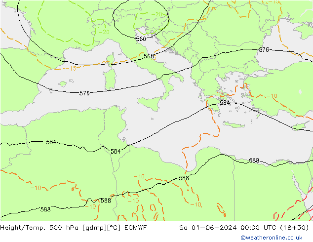 Z500/Rain (+SLP)/Z850 ECMWF So 01.06.2024 00 UTC