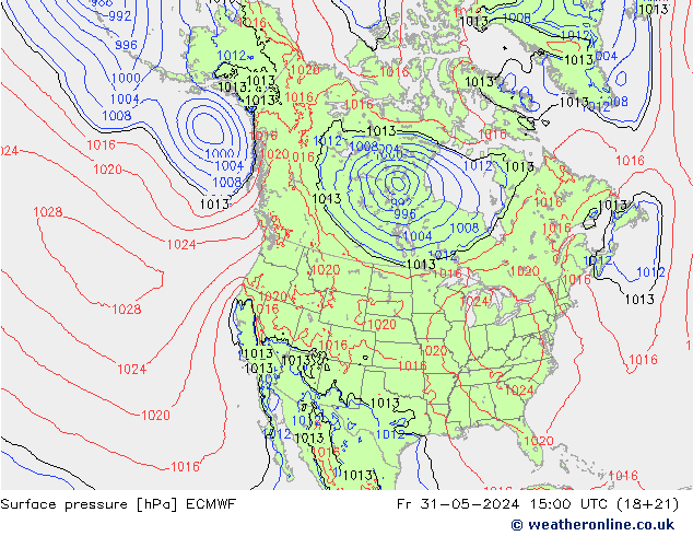 Pressione al suolo ECMWF ven 31.05.2024 15 UTC