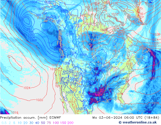 Precipitation accum. ECMWF Seg 03.06.2024 06 UTC