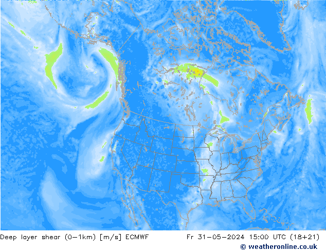 Deep layer shear (0-1km) ECMWF ven 31.05.2024 15 UTC