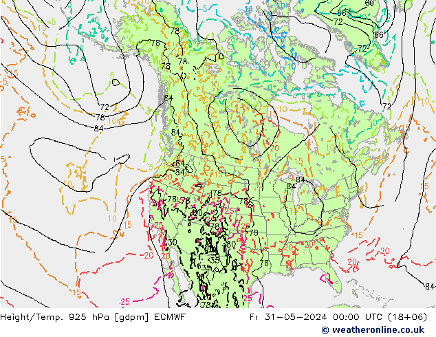 Height/Temp. 925 hPa ECMWF Sex 31.05.2024 00 UTC