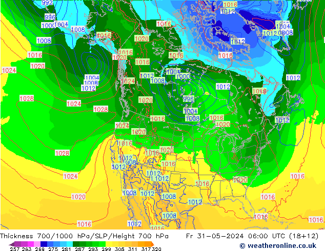 Schichtdicke 700-1000 hPa ECMWF Fr 31.05.2024 06 UTC