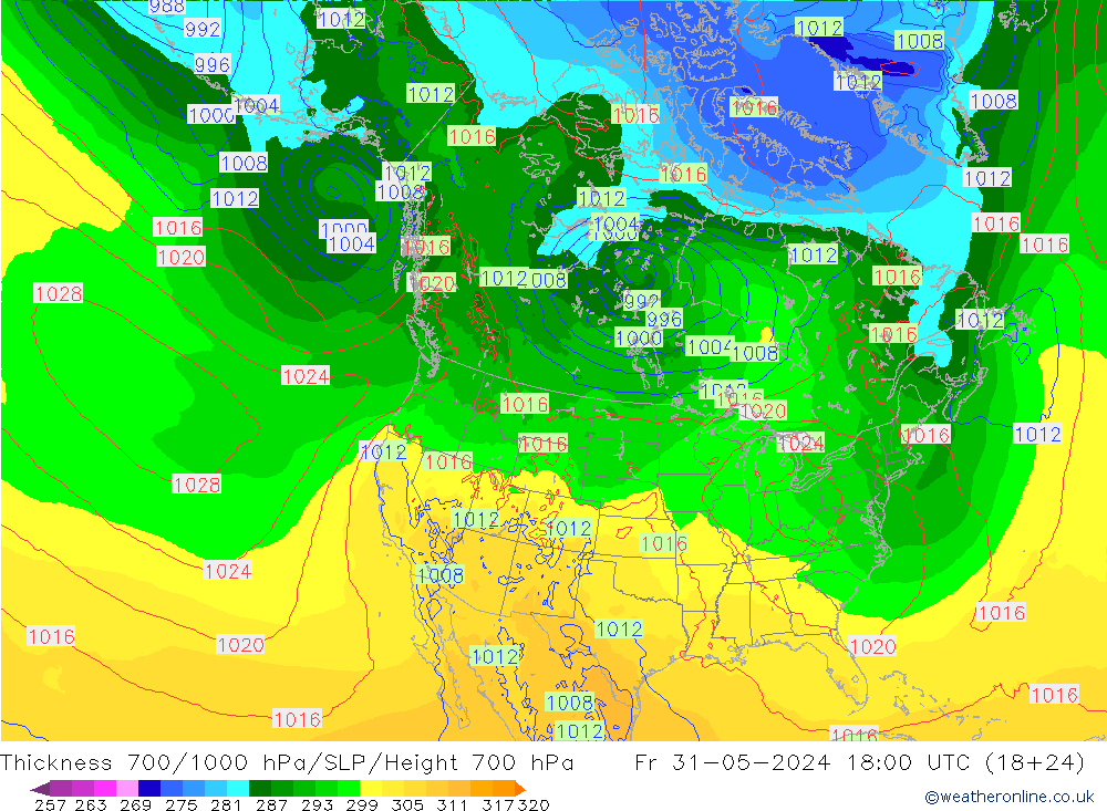 Thck 700-1000 hPa ECMWF 星期五 31.05.2024 18 UTC