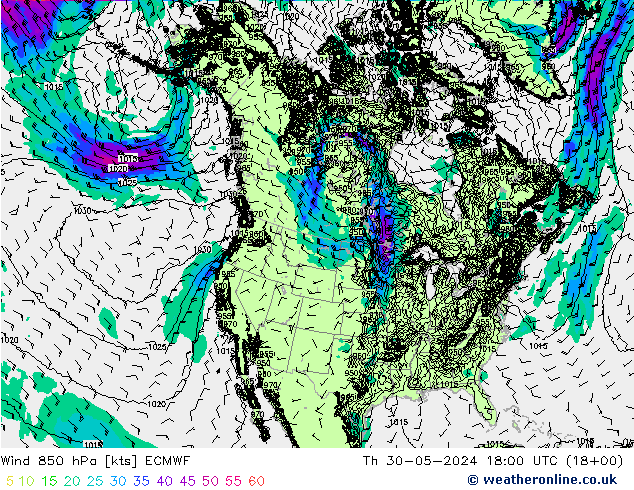 Vent 850 hPa ECMWF jeu 30.05.2024 18 UTC