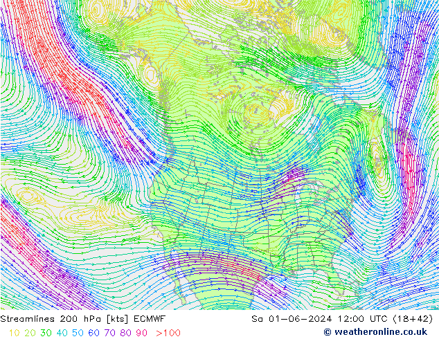 ветер 200 гПа ECMWF сб 01.06.2024 12 UTC