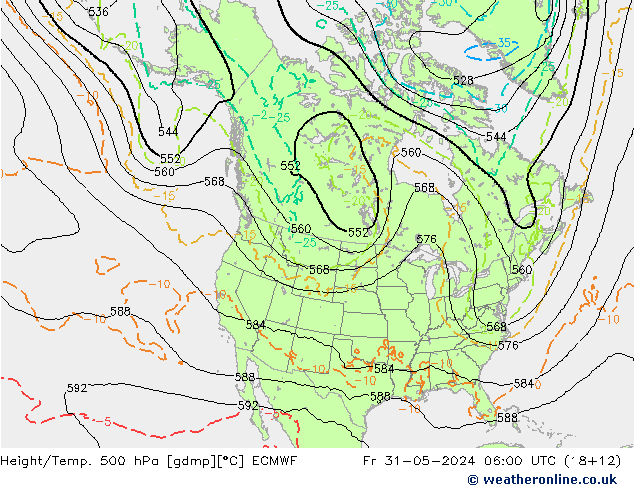 Z500/Rain (+SLP)/Z850 ECMWF Fr 31.05.2024 06 UTC