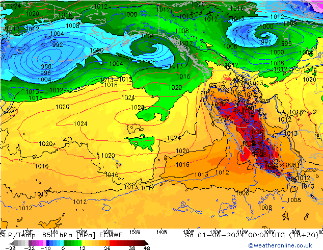 SLP/Temp. 850 hPa ECMWF Sa 01.06.2024 00 UTC