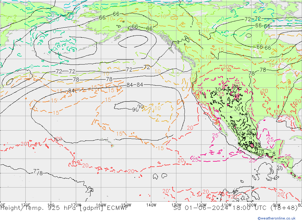 Height/Temp. 925 hPa ECMWF so. 01.06.2024 18 UTC