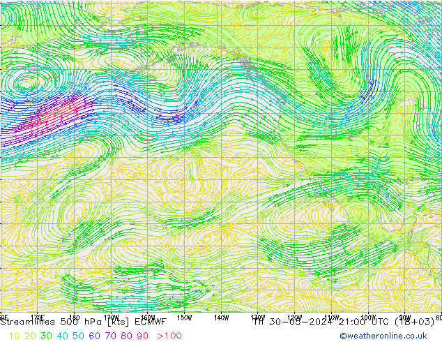 Stroomlijn 500 hPa ECMWF do 30.05.2024 21 UTC