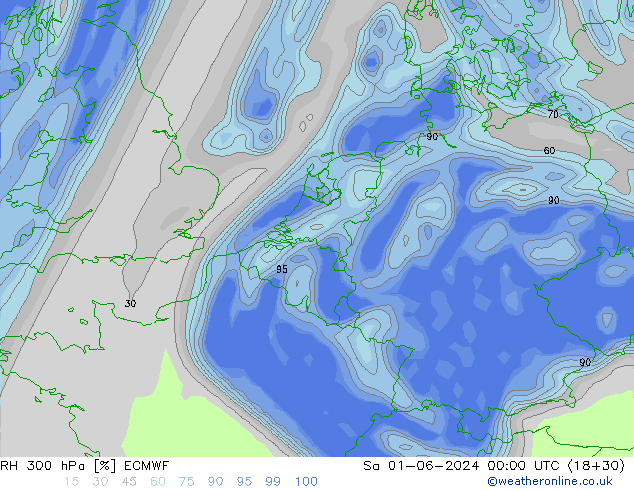 RH 300 hPa ECMWF Sa 01.06.2024 00 UTC