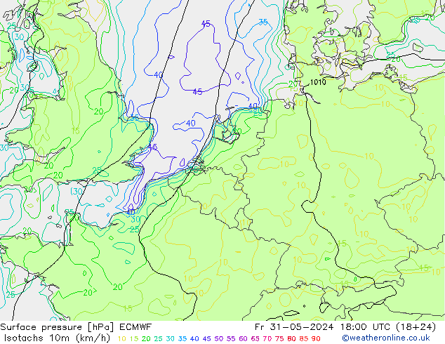 10米等风速线 (kph) ECMWF 星期五 31.05.2024 18 UTC