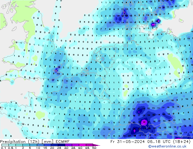 Precipitación (12h) ECMWF vie 31.05.2024 18 UTC