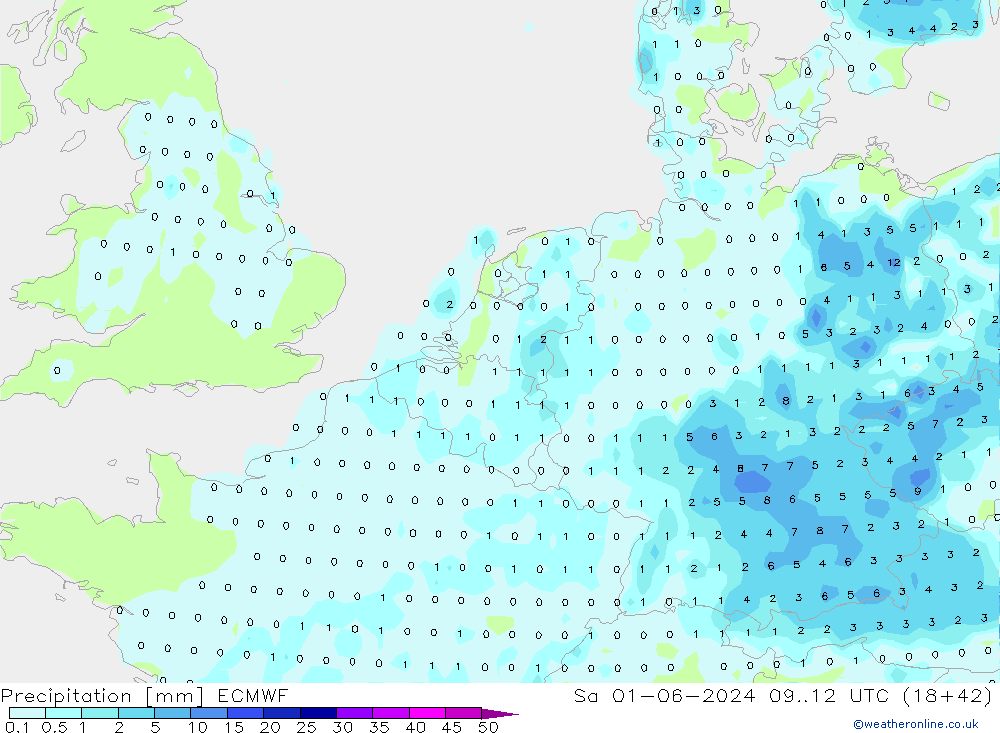 Precipitation ECMWF Sa 01.06.2024 12 UTC