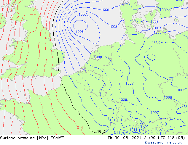 Bodendruck ECMWF Do 30.05.2024 21 UTC