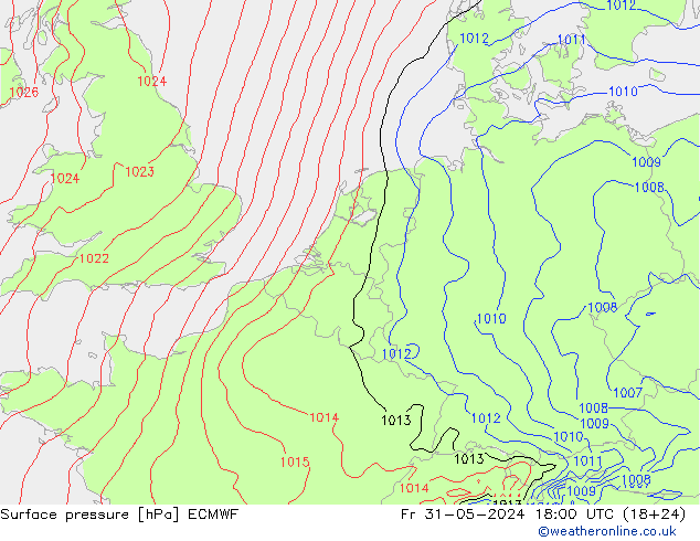 Surface pressure ECMWF Fr 31.05.2024 18 UTC