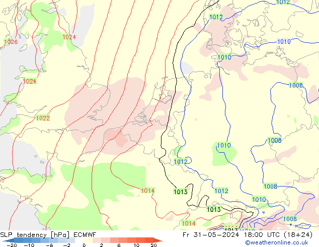 Tendenza di Pressione ECMWF ven 31.05.2024 18 UTC