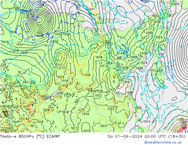 Theta-e 850hPa ECMWF Sáb 01.06.2024 00 UTC