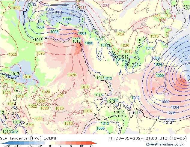 Tendenza di Pressione ECMWF gio 30.05.2024 21 UTC