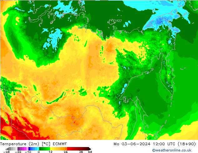 Sıcaklık Haritası (2m) ECMWF Pzt 03.06.2024 12 UTC