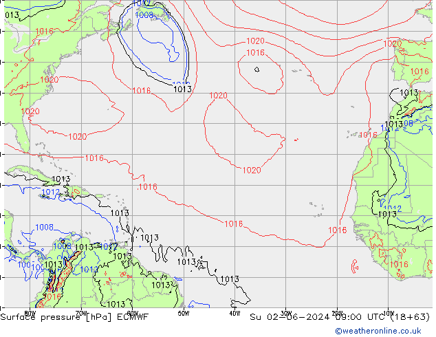 Atmosférický tlak ECMWF Ne 02.06.2024 09 UTC