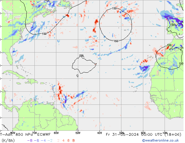 T-Adv. 850 гПа ECMWF пт 31.05.2024 00 UTC