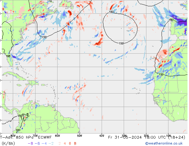T-Adv. 850 hPa ECMWF ven 31.05.2024 18 UTC