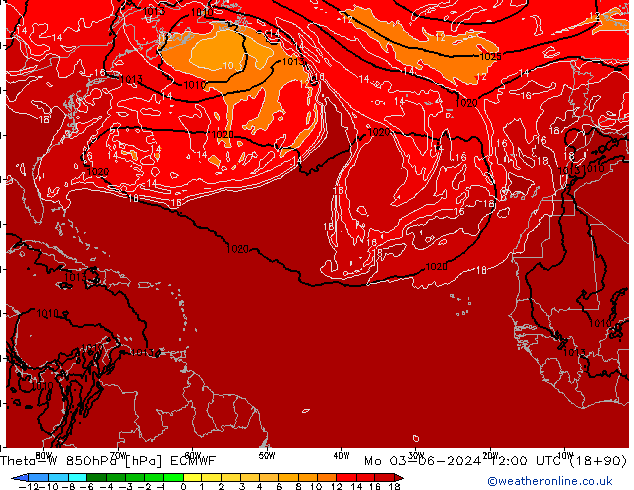 Theta-W 850hPa ECMWF Mo 03.06.2024 12 UTC