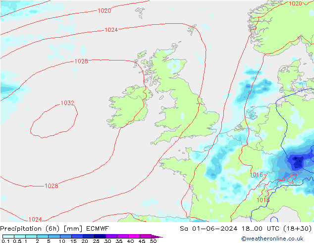 осадки (6h) ECMWF сб 01.06.2024 00 UTC