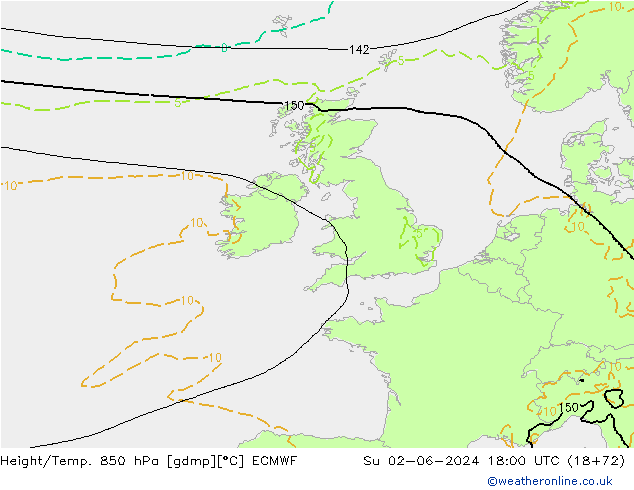 Géop./Temp. 850 hPa ECMWF dim 02.06.2024 18 UTC
