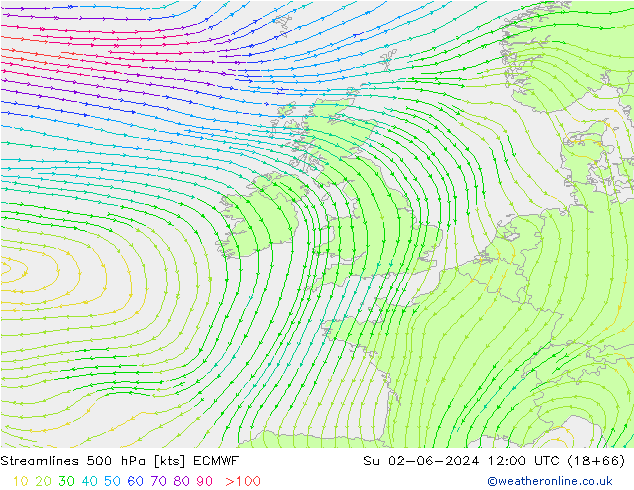 Streamlines 500 hPa ECMWF Su 02.06.2024 12 UTC