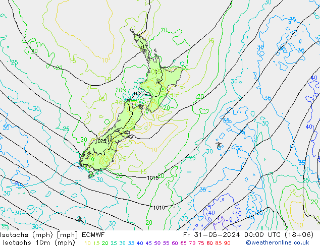 Isotachs (mph) ECMWF Fr 31.05.2024 00 UTC