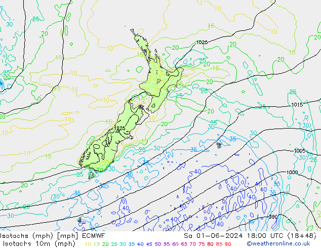 Isotachs (mph) ECMWF sab 01.06.2024 18 UTC