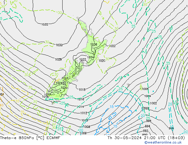 Theta-e 850hPa ECMWF Th 30.05.2024 21 UTC