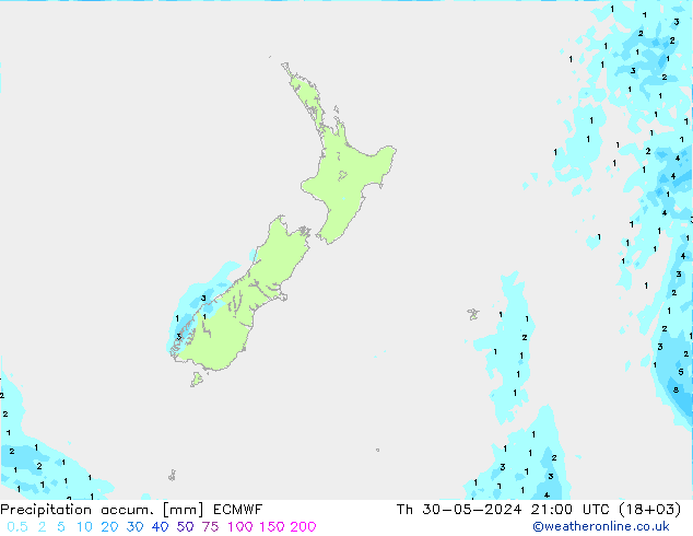 Precipitation accum. ECMWF Čt 30.05.2024 21 UTC