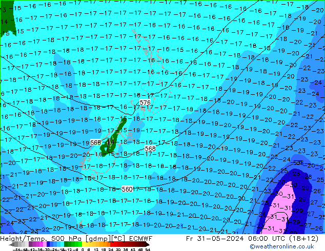 Z500/Yağmur (+YB)/Z850 ECMWF Cu 31.05.2024 06 UTC