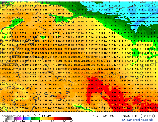 Temperatura (2m) ECMWF ven 31.05.2024 18 UTC