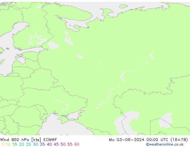 ветер 850 гПа ECMWF пн 03.06.2024 00 UTC