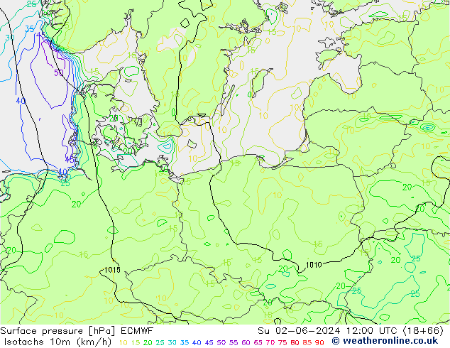 Eşrüzgar Hızları (km/sa) ECMWF Paz 02.06.2024 12 UTC