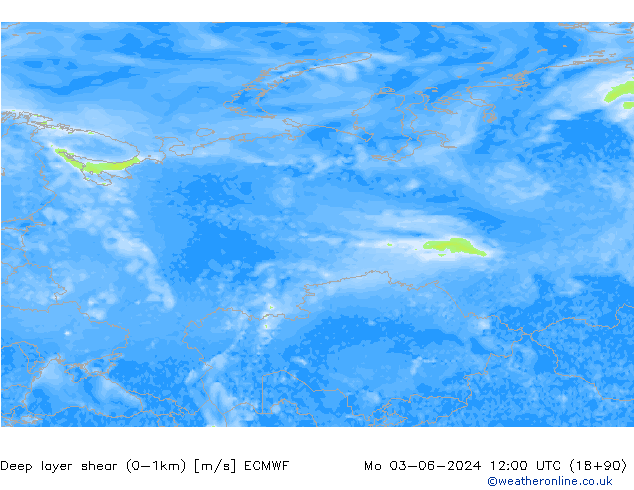 Deep layer shear (0-1km) ECMWF Po 03.06.2024 12 UTC