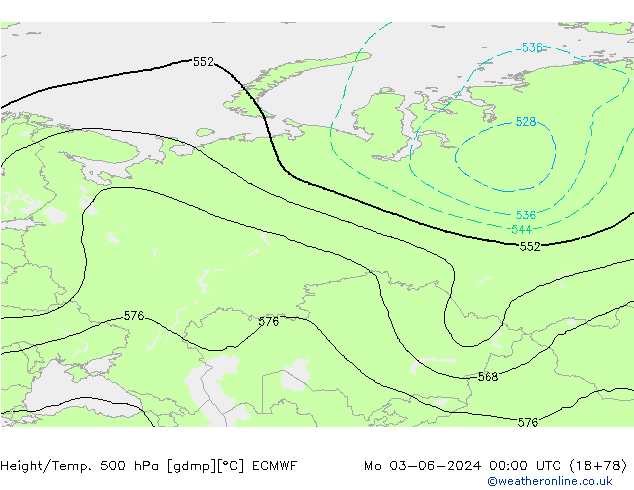 Z500/Rain (+SLP)/Z850 ECMWF Seg 03.06.2024 00 UTC