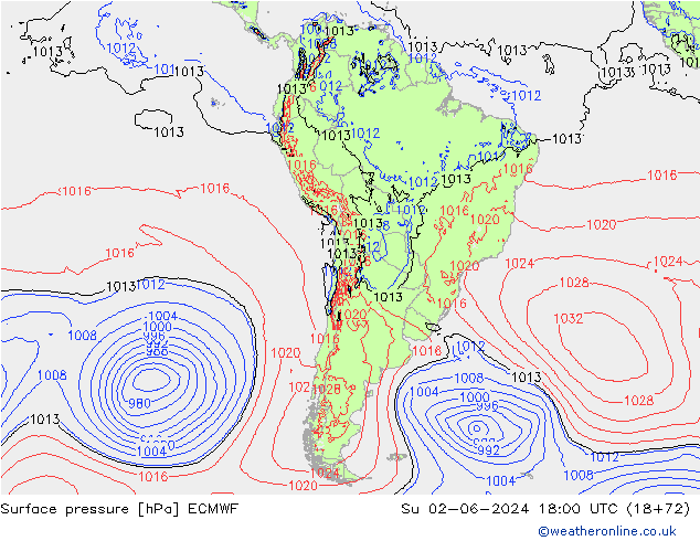 Presión superficial ECMWF dom 02.06.2024 18 UTC