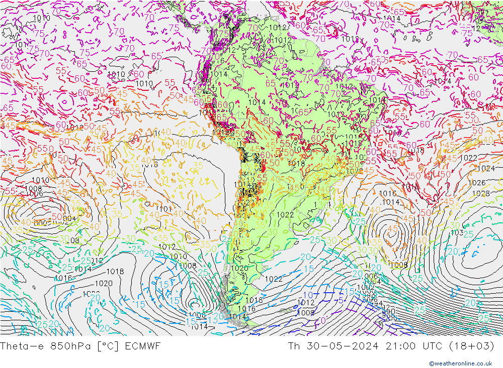 Theta-e 850hPa ECMWF Per 30.05.2024 21 UTC