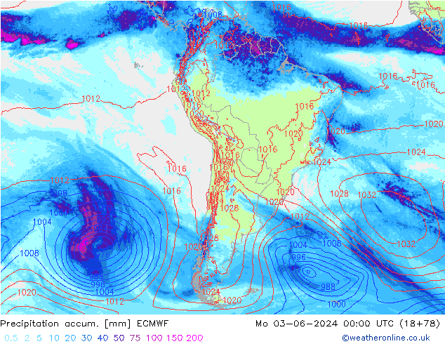 Precipitation accum. ECMWF Seg 03.06.2024 00 UTC