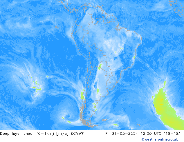 Deep layer shear (0-1km) ECMWF Fr 31.05.2024 12 UTC