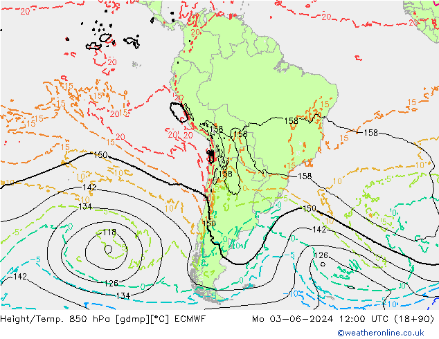 Height/Temp. 850 гПа ECMWF пн 03.06.2024 12 UTC