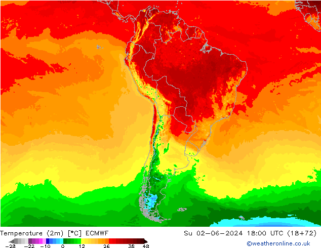 Temperatura (2m) ECMWF dom 02.06.2024 18 UTC