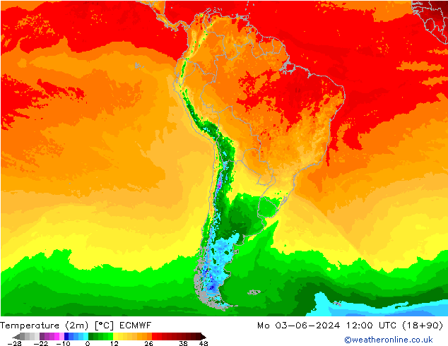 Sıcaklık Haritası (2m) ECMWF Pzt 03.06.2024 12 UTC