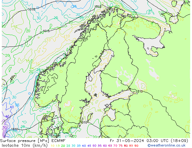 Isotaca (kph) ECMWF vie 31.05.2024 03 UTC