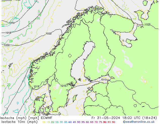 Isotachs (mph) ECMWF Sex 31.05.2024 18 UTC