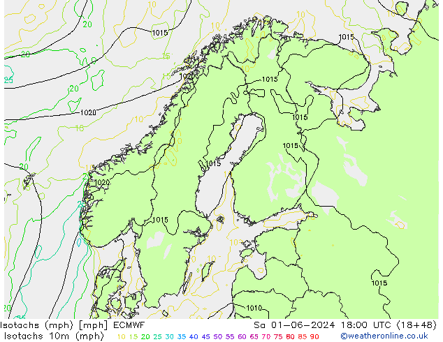 Isotachen (mph) ECMWF za 01.06.2024 18 UTC